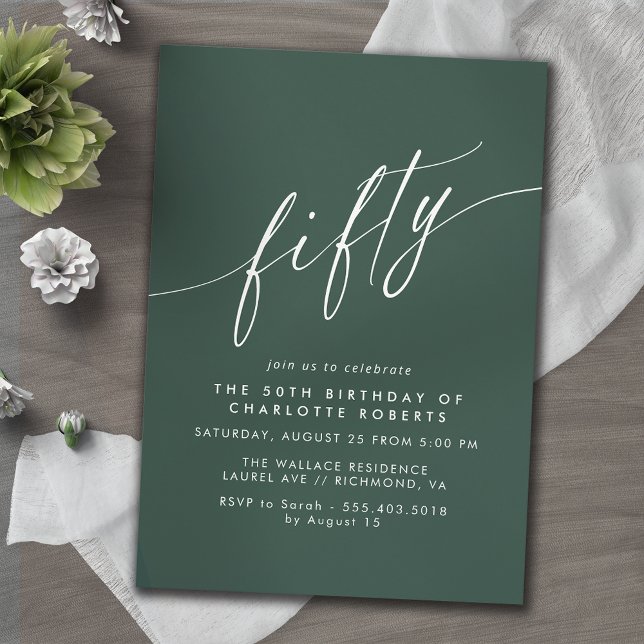 Invitation Vert émeraude | Script simple Formal 50e anniversa (Créateur téléchargé)