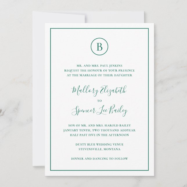 Invitation Vert émeraude traditionnel tout en un Mariage (Devant)