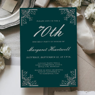 Invitation Vert émeraude vintage Anniversaire 70 ans Argent