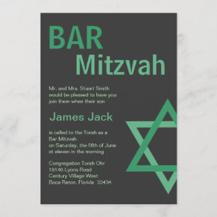 Invitation Vert et gris modernes de Mitzvah Invitiation- de