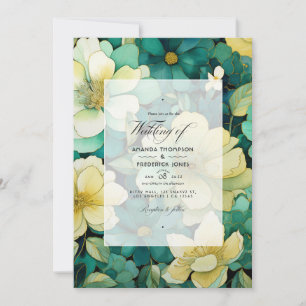 Invitation Vert et or Floral Mariage d'été