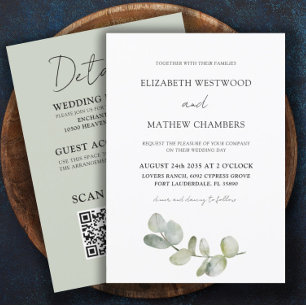Invitation Vert Eucalyptus moderne tout en un Mariage