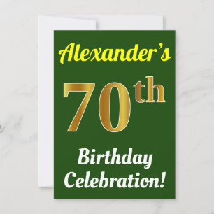 Invitation Vert, Faux Or 70e anniversaire Célébration + Nom