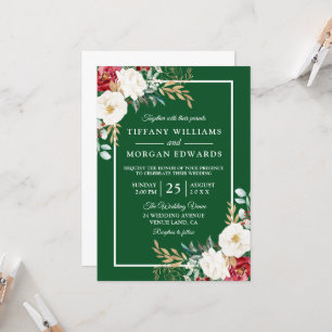 Invitation Vert Festif Rouge Blanc Élégant Mariage Floral