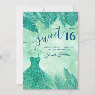 Invitation Vert feuille robe sweet sixteen invitat