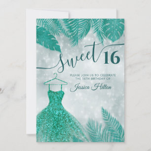 Invitation Vert feuille robe sweet sixteen invitat
