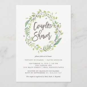 Invitation Vert feuilles   Aquarelle Wreath Couples Douche