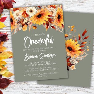 Invitation Vert Fleur Florale d'automne pour 1er Anniversaire