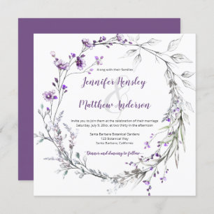 Invitation Vert Fleur sauvage violet couronne fleurie  