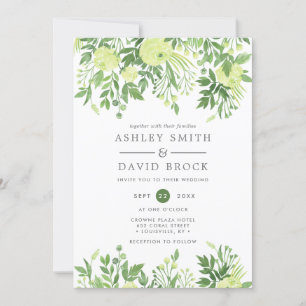 Invitation Vert Floral Aquarelle Jardin Mariage