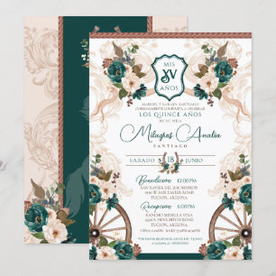 Invitation Vert Floral Elegant Charro Quinceanera Ouest