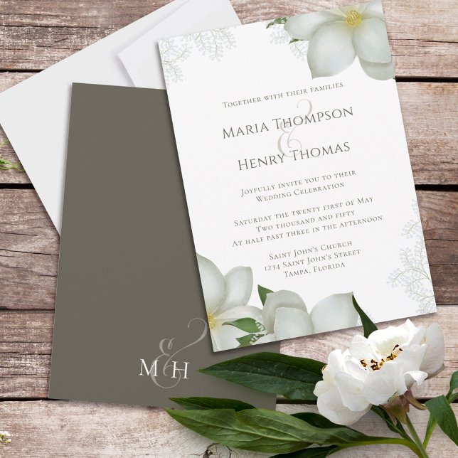 Invitation Vert floral Elégante aquarelle Magnolia Flower (Créateur téléchargé)