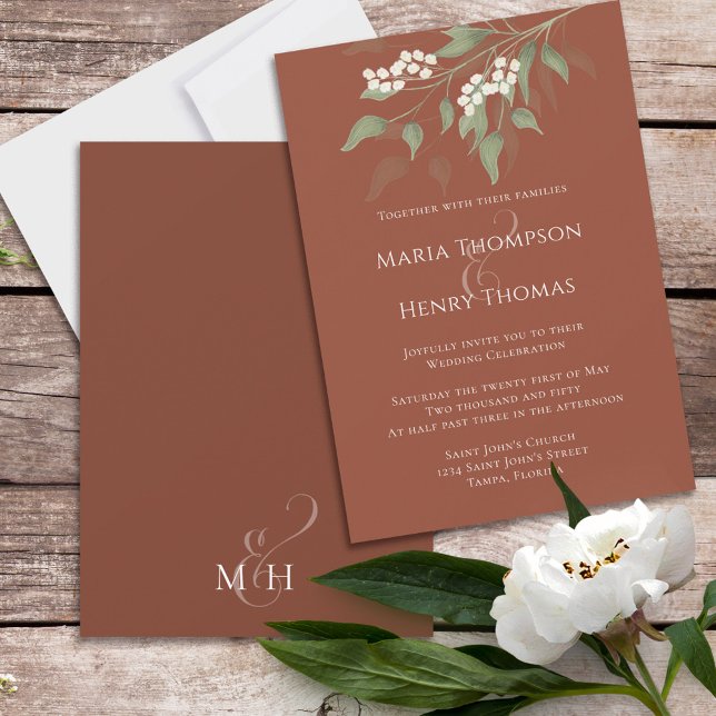 Invitation Vert floral Elégante aquarelle Terracotta (Créateur téléchargé)