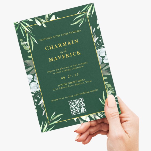 Invitation Vert foncé de la forêt Bordure minimale Texte Mari (Créateur téléchargé)