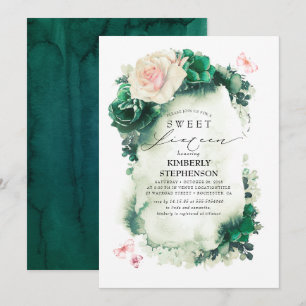 Invitation Vert foncé et rose Floral Bohemian Sweet 16e
