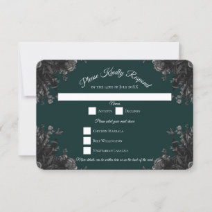 Invitation Vert foncé gris noir Rose Gothique RSVP Réponse