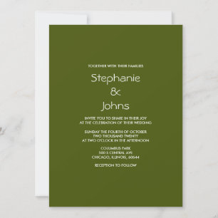 Invitation Vert foncé Noir Simple Minimal Cool Mariage