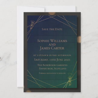 Invitation Vert foncé Or Cerf Save the Date | Écosse
