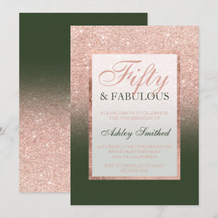 Invitation Vert forêt rose 50 de parties scintillantes d'or