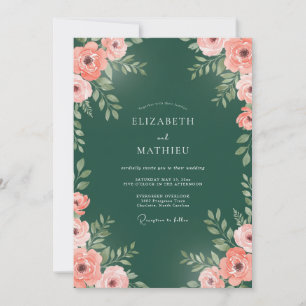 Invitation Vert forêt Rose de mariage exquise