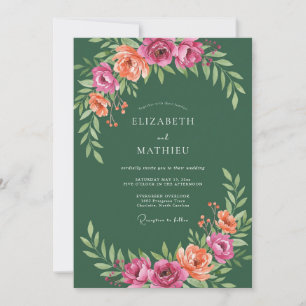 Invitation Vert forêt Rose pêche botanique Mariage