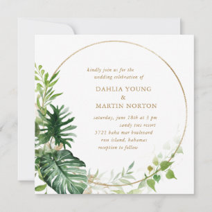 Invitation Vert géométrique or moderne Mariage tropical
