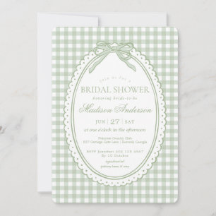 Invitation Vert Gingham Coquette Noeud Papillon Baby Shower M