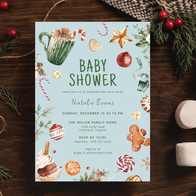Invitation Vert glace | Baby shower Festif de Noël (Créateur téléchargé)