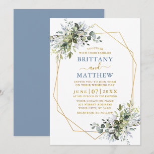 Invitation Vert Gold Geo Frame Dusty Blue Mariage