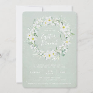 Invitation Vert + Graine de fleurs blanches Brunch de Pâques