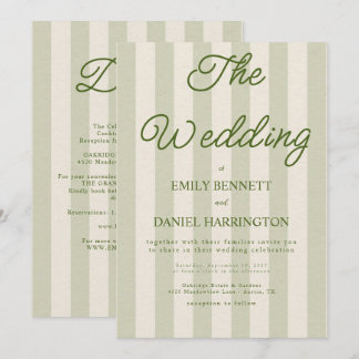 Invitation Vert mariage élégant moderne bande verticale vert