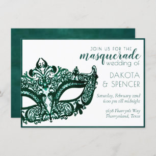 Invitation Vert mascarade   Dark Emerald Mardi Gras Mariage