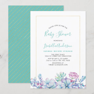 Invitation Vert Menthe   Baby Shower de Succulentes Tropicale