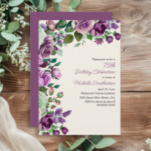 Vert Menthe Élégant Fleurs Violettes 75e Anniversa