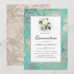 Invitation Vert menthe et floral damasquiné perle pour Quince