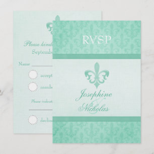 Invitation Vert menthe Fleur De Lis réponse mariage formelle