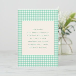 Invitation Vert Menthe Gingham Carreaux Mignon Été Baby Showe