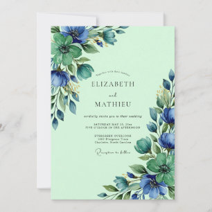 Invitation Vert menthe luxuriant mariage aquarelle