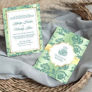 Invitation Vert Menthe Pailleté Filigrane Mariage Musulman Ru