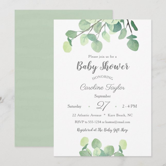 Invitation Vert moderne Baby shower simple genre neutre (Devant / Derrière)