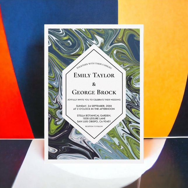 Invitation Vert moderne Bleu Terre ton Mariage d'art Abstrait (Créateur téléchargé)