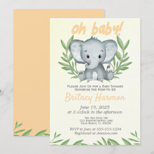 Invitation Vert moderne Eléphant Neutre Baby shower Invit