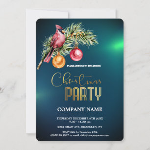 Invitation Vert moderne Entreprise Noël Aquarelle Oiseau