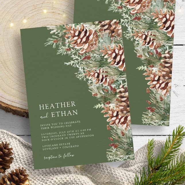 Invitation Vert moderne Mariage de pin d'hiver (Green Modern Winter Pine Wedding Invitation
)