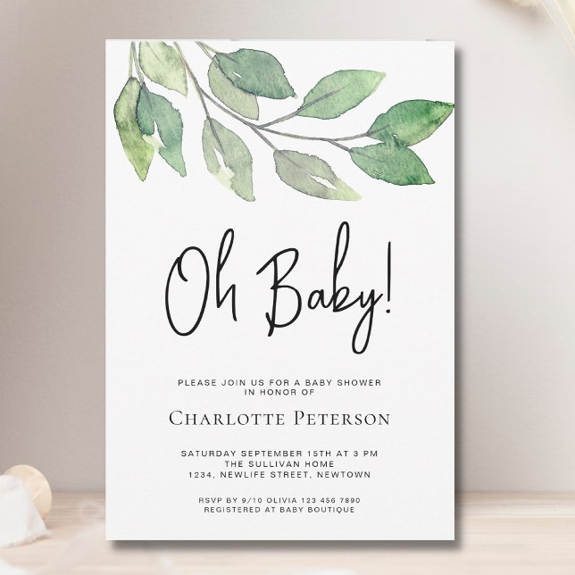 Invitation Vert moderne Oh Baby Baby shower (Créateur téléchargé)