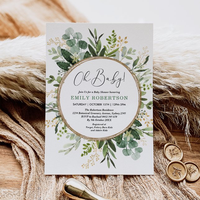 Invitation Vert moderne Or Baby shower neutre genre (Créateur téléchargé)