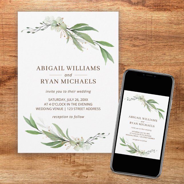 Invitation Vert moderne Sage vert Boho Eucalyptus Mariage (Créateur téléchargé)