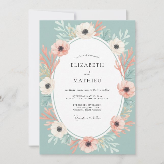 Invitation Vert Mousse Délicat Mariage de Printemps (Devant)