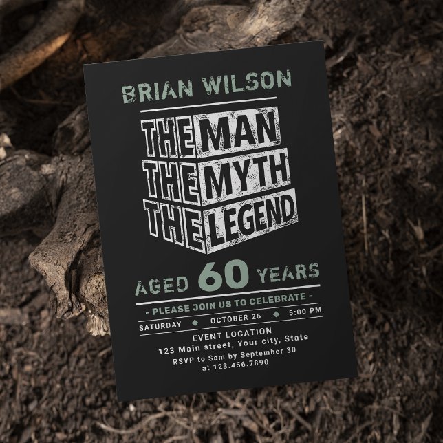 Invitation Vert N'Importe Quel Âge L'Homme Le Mythe La Légend (Green Any Age The Man The Myth The Legend Birthday Invitation)
