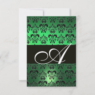 INVITATION VERT NOIR BLANC DAMAS MONOGRAMME